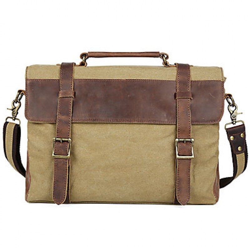 Men Cowhide / Canvas Messenger Shoulder Bag / Tote / Satchel / Laptop Bag / School Bag - Green / Brown / Gray / Khaki  