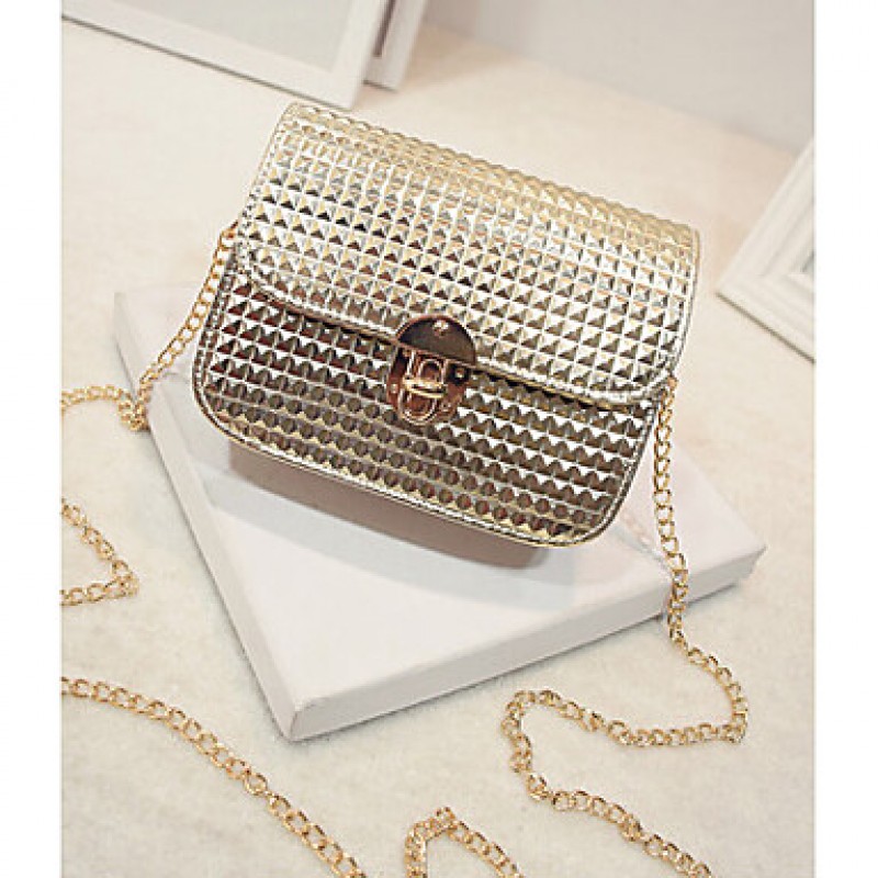 Women PU Sling Bag Shoulder Bag - White / Gold / S...