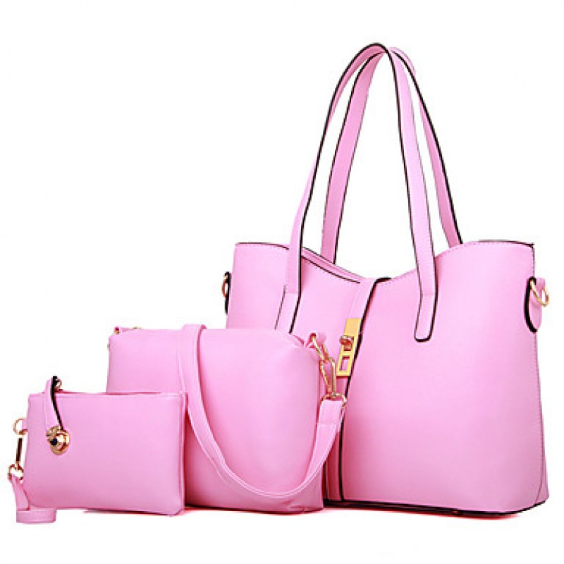 Women PU Barrel Shoulder Bag / Tote - White / Pink...