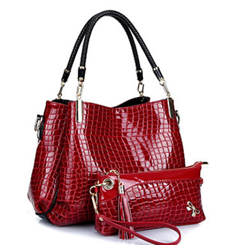 Women PU / Patent Leather Barrel Shoulder Bag / Tote - Blue / Red / Black