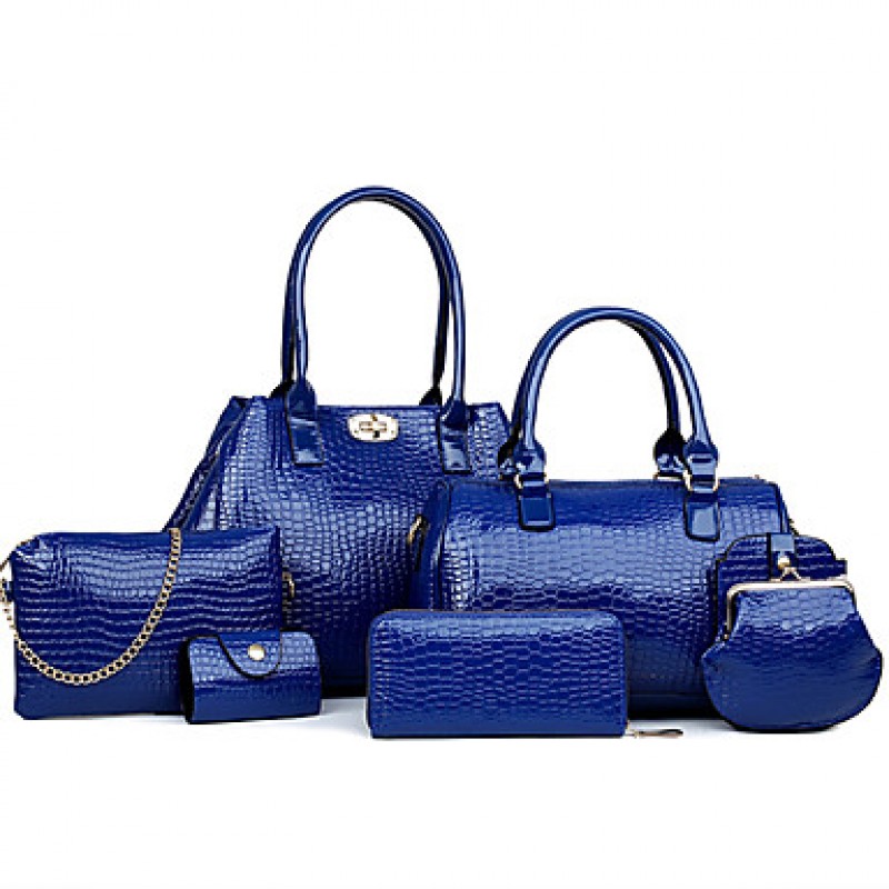 Women PU Barrel Shoulder Bag / Tote - White / Blue...