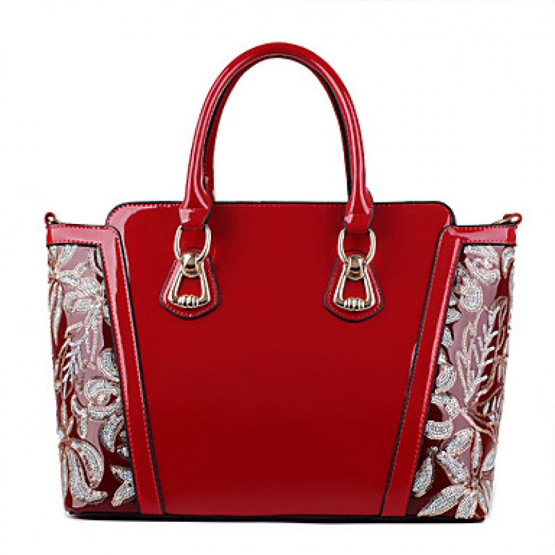 Women PU / Patent Leather Barrel Shoulder Bag / Tote - Blue / Red / Black  