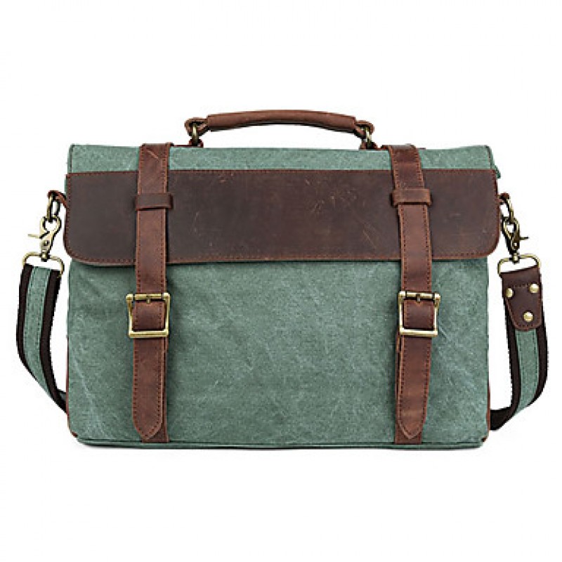 Men Cowhide / Canvas Messenger Shoulder Bag / Tote / Satchel / Laptop Bag / School Bag - Green / Brown / Gray / Khaki  