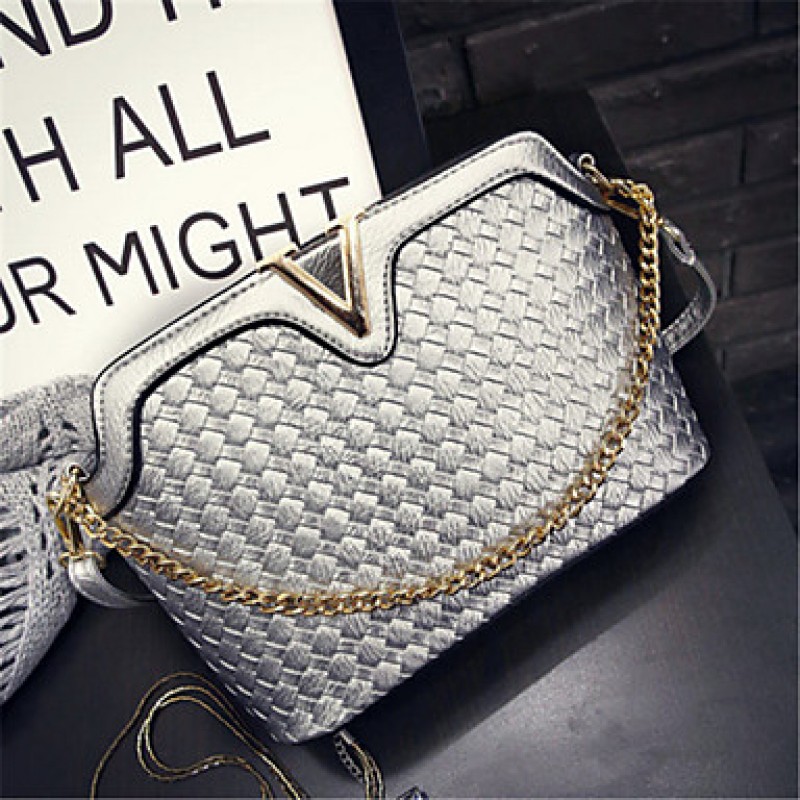 Women PU Baguette Shoulder Bag - White / Gold / Silver / Black  