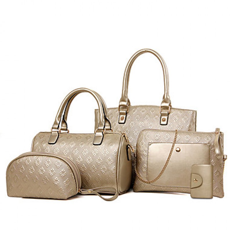 Women PU Shopper Shoulder Bag / Tote - Beige / Blu...