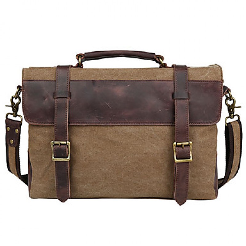 Men Cowhide / Canvas Messenger Shoulder Bag / Tote / Satchel / Laptop Bag / School Bag - Green / Brown / Gray / Khaki  