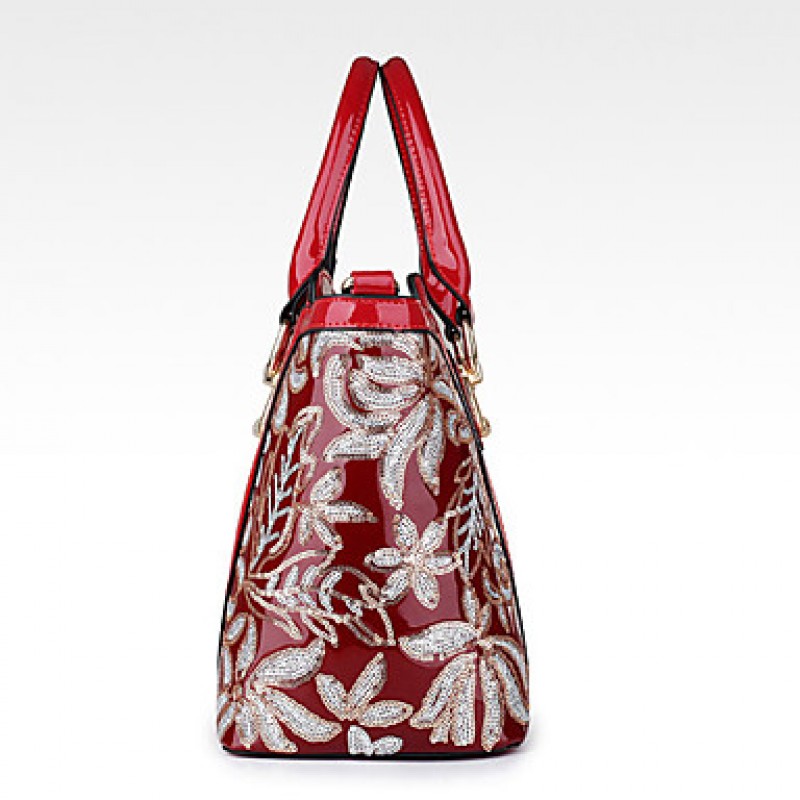 Women PU / Patent Leather Barrel Shoulder Bag / Tote - Blue / Red / Black  