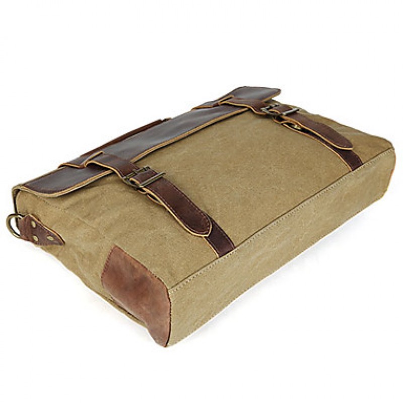 Men Cowhide / Canvas Messenger Shoulder Bag / Tote / Satchel / Laptop Bag / School Bag - Green / Brown / Gray / Khaki  